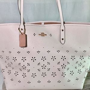 Coach Leather City Tote White Floral Eyelet NWT